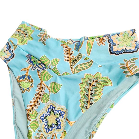 Aerie Crossover Waist High Cut Cheeky Bikini Bottoms, Tropical, Resort, Size S - Picture 2 of 5